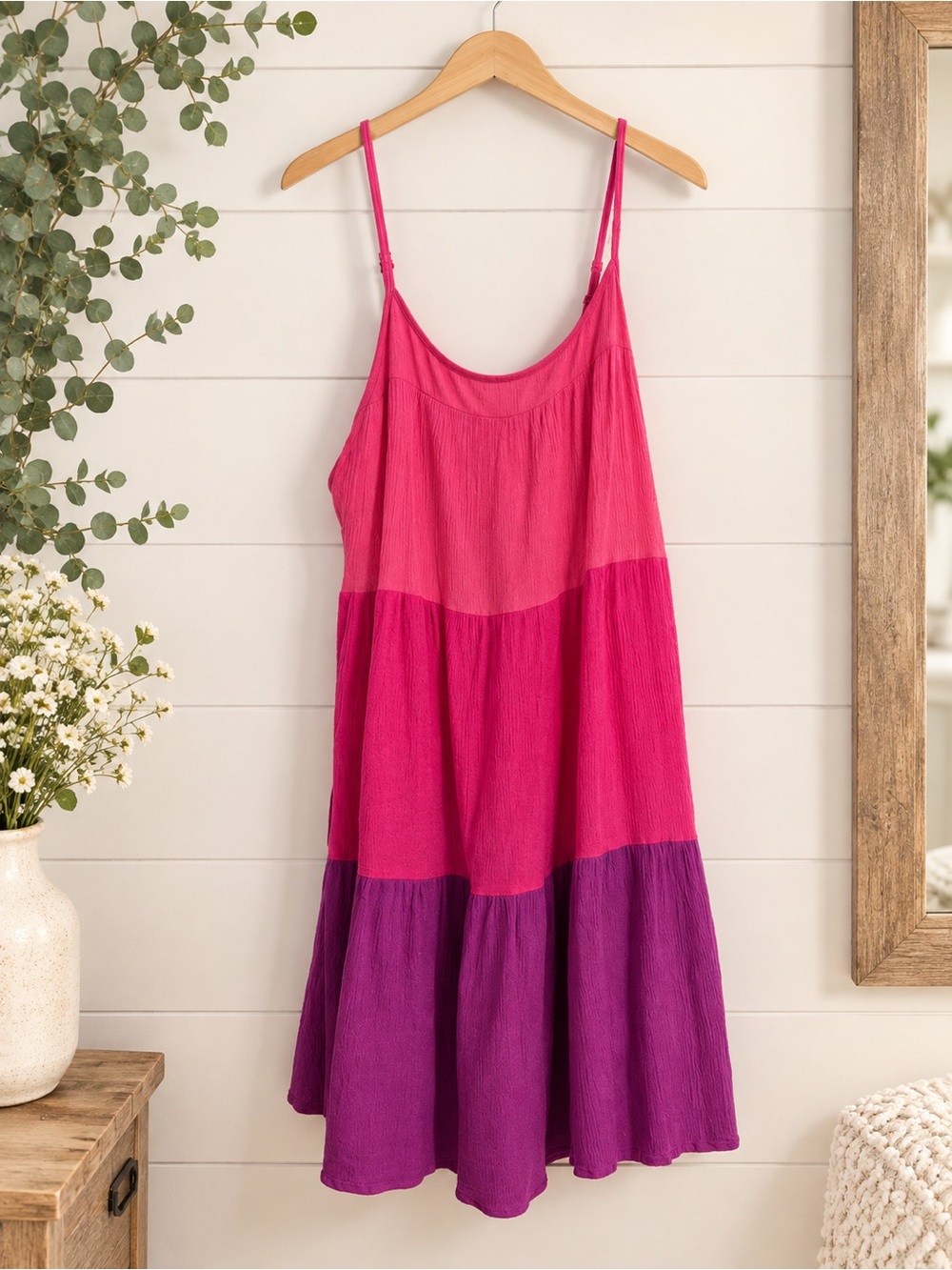 Women's Colorblock Tiered Spaghetti-Strap Dress - Pink & Purple